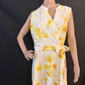 DKNY Yello Floral Wrap Midi Dress Size 16